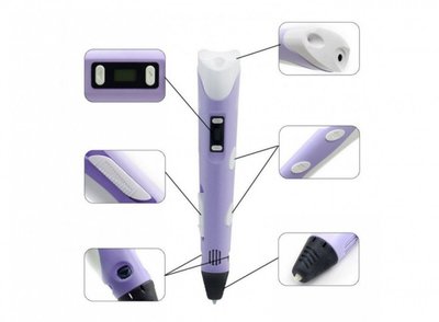 3D ручка для малювання з LCD дисплеєм, набором еко пластику та трафаретами 3DPen-3 Violet 440290 фото
