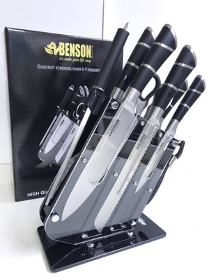 Набір ножів на підставці Benson BN-416 9 пр. з нержавіючої сталі 515582 фото