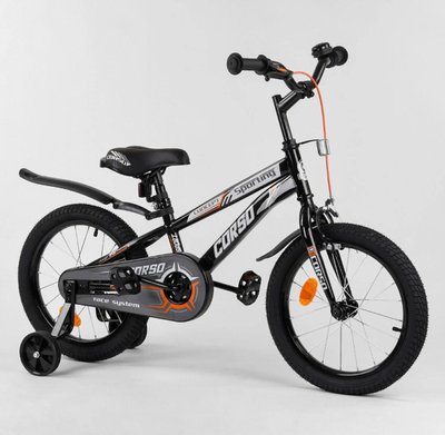 Дитячий велосипед CORSO R-16317 16 дюймів 2-х колісний, ручне гальмо, дзвіночок, Дод. колеса, зібраний на 75 в коробці 461297 фото