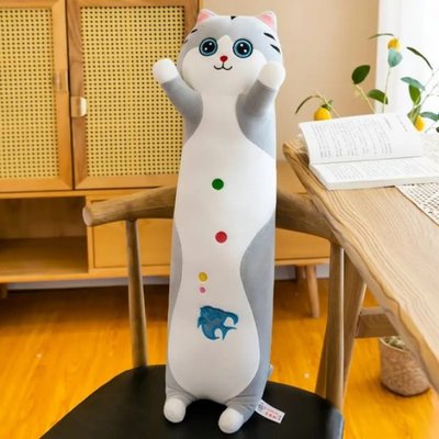 М'яка іграшка подушка-обнімашка Кіт Батон NEW, 85 см, плюшевий, Сірий 529108 фото