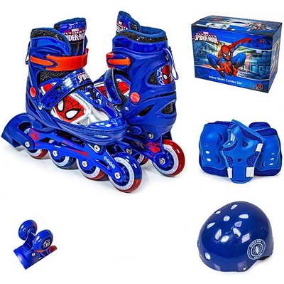 Комплект роликів із захистом і шоломом Happy спайдермен, розмір 35-38, Синій 464574 фото