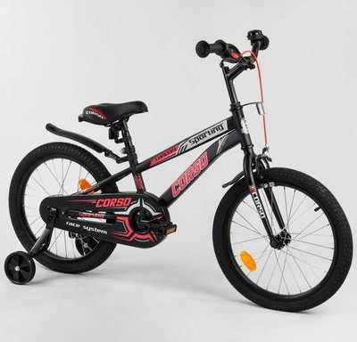 Дитячий велосипед CORSO R-18012 18 дюймів 2-х колісний, ручне гальмо, дзвіночок, Дод. колеса, зібраний на 75 в коробці 454313 фото