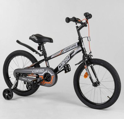 Дитячий велосипед CORSO R-18264 18 дюймів 2-х колісний, ручне гальмо, дзвіночок, Дод. колеса, зібраний на 75 в коробці 454315 фото