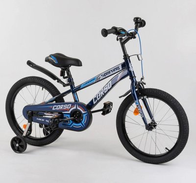 Дитячий велосипед CORSO R-18451 18 дюймів 2-х колісний, ручне гальмо, дзвіночок, Дод. колеса, зібраний на 75 в коробці 454317 фото