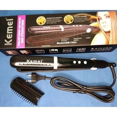 Компактна праска випрямляч для волосся з керамічним покриттям Kemei KM-7063 482410 фото