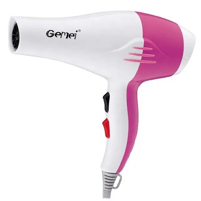Фен для волосся Gemei GM-1702 з насадкою концентратором та 2 швидкостями 1300 Вт Білий з рожевим 512180 фото