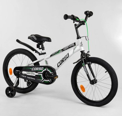 Дитячий велосипед CORSO R-18578 18 дюймів 2-х колісний, ручне гальмо, дзвіночок, Дод. колеса, зібраний на 75 в коробці 454318 фото