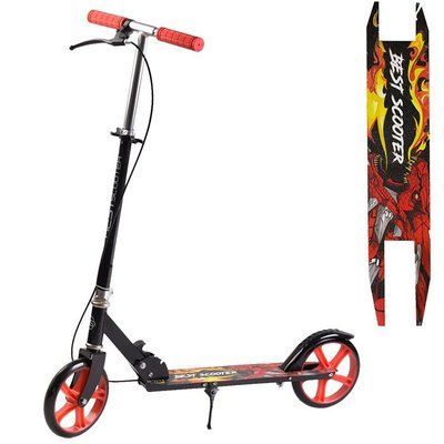 Самокат двоколісний складаний Best Scooter 27664 з ручним гальмом, чорно-червоний 471545 фото