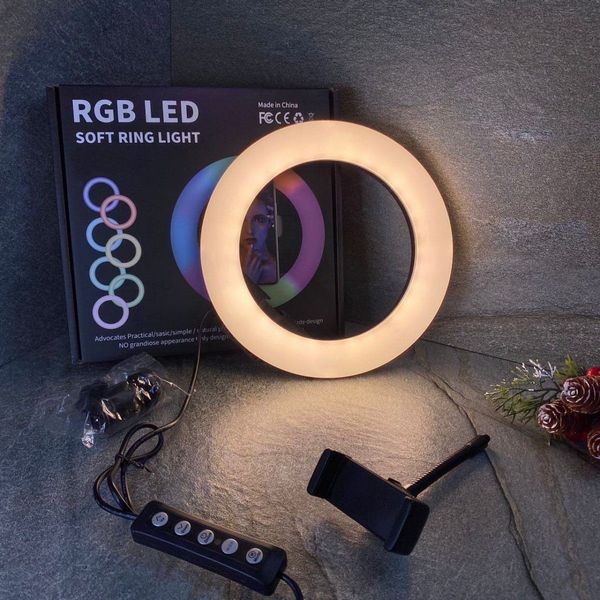 Комплект блогера Ringlight кільцева LED лампа MJ26 RGB 26 см зі штативом 2 м та Bluetooth кнопкою для телефону 416123 фото