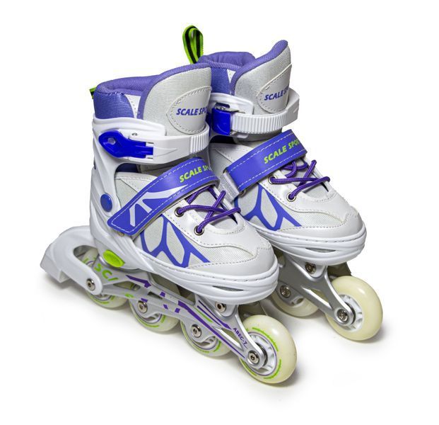 Раздвижные ролики Scale Sports LF 601B бело-фиолетовые, размер 29-33, светящиеся колеса 7081 фото