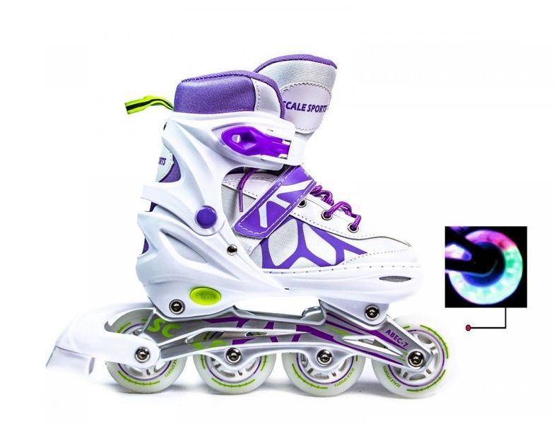 Раздвижные ролики Scale Sports LF 601B бело-фиолетовые, размер 29-33, светящиеся колеса 7081 фото