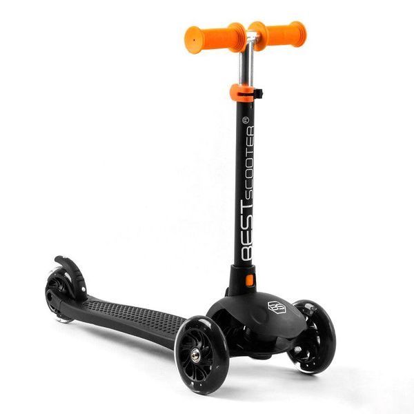 Самокат триколісний Best Scooter PL - 209 колеса PU зі світлом, сидіння, батьківська ручка, Чорний 470013 фото