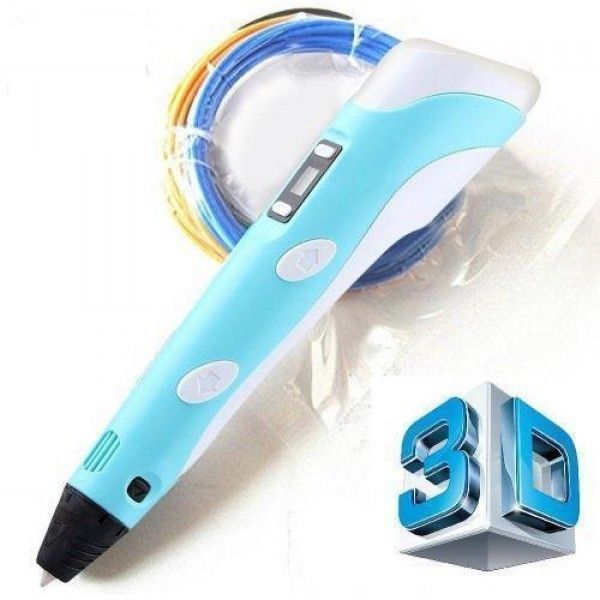 3D ручка для рисования c LCD дисплеем, набором эко пластика и трафаретами 3DPen-3 Blue 440288 фото