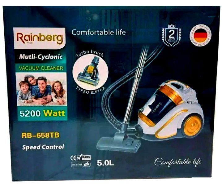 Пилосос Rainberg RB-658TB: потужний 5200 Вт з турбощіткою та колбою 5 л, для дому та килимів 543670 фото