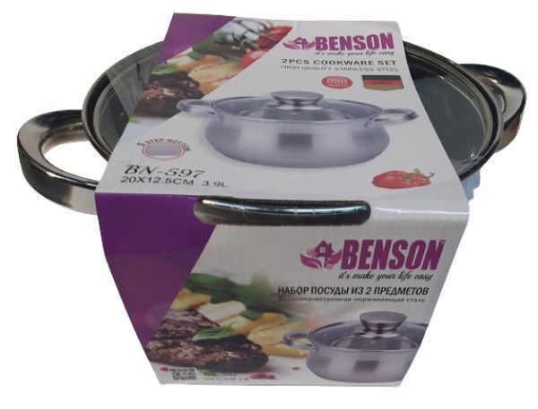 Каструля Benson BN-597 з кришкою 3.9 л нержавіюча сталь 515368 фото