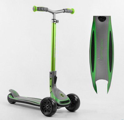 Самокат трехколесный Best Scooter G-32203 MAXI, серо-зеленый, складная конструкция, передние колеса 135 мм, задние 80 мм, светящиеся колеса 469303 фото