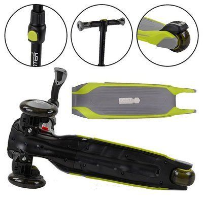 Самокат трехколесный Best Scooter MX-50105 MAXI, алюминиевый руль, колеса PU со светом, Салатово-серый 461757 фото