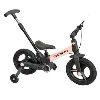 Детский велосипед велобег Pushsport 4 в 1 с родительской ручкой пастельно-розовый 608931 фото