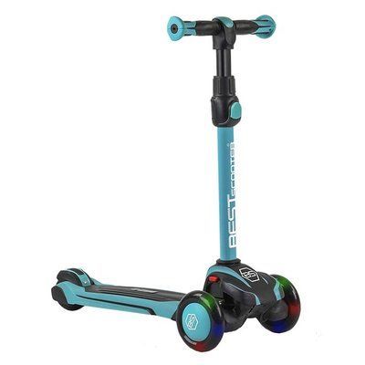 Самокат трехколесный Best Scooter MX-60806 MAXI, алюминиевый руль, колеса PU со светом, Черно-голубой 461758 фото