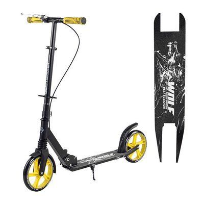 Самокат двоколісний складаний W-10728 Best Scooter WOLF з ручним гальмом, чорний з жовтим 477160 фото