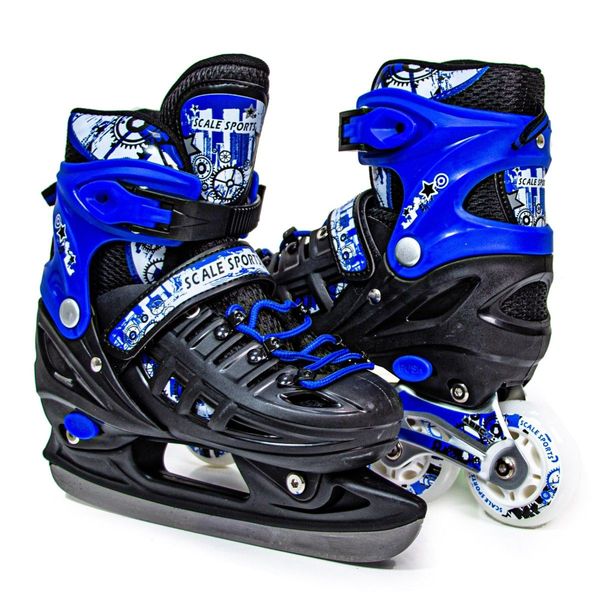 Комплект ролики-коньки 2 в 1 с защитой и шлемом Scale Sports, Синий, размер 34-37, светящиеся колеса 469218 фото