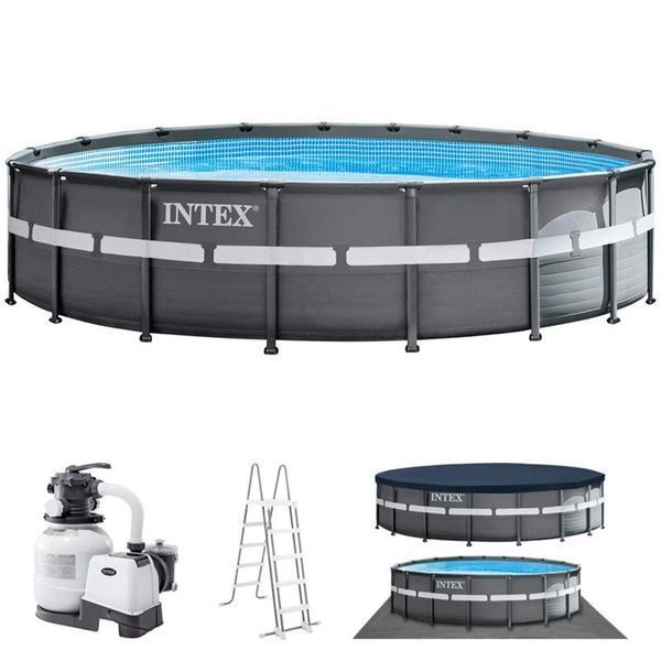 Бассейн каркасный Intex 26330, полный комплект - Песочный насос-фильтр 7900 л/ч, Лестница, Тент для бассейна, Подстилка под бассейн 477493 фото