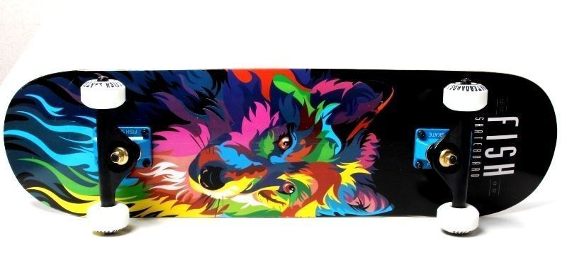 СкейтБорд деревянный с рисунком 31" Fish Skateboard wolf 6262 фото