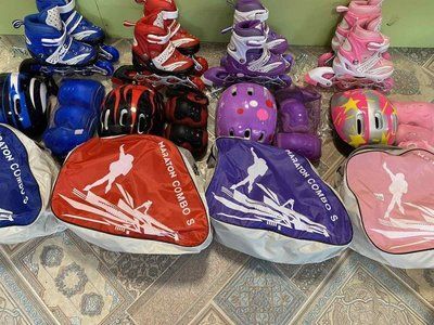 Набір дитячих роликових ковзанів Maraton Combo S розсувні 28-33 рожевий, захист, шолом 389681 фото