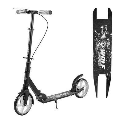 Самокат двоколісний складаний W-17025 Best Scooter WOLF з ручним гальмом, чорно-сірий 477161 фото