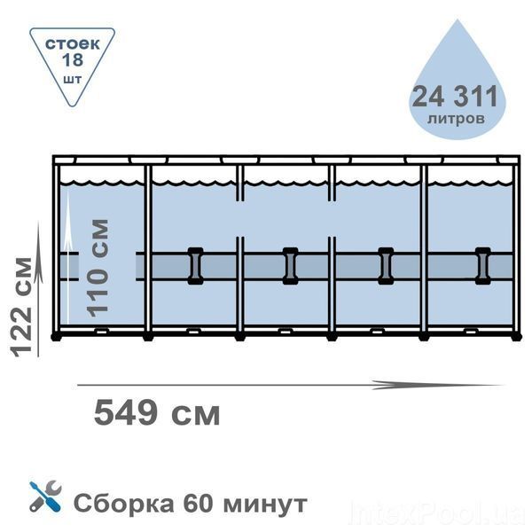 Бассейн каркасный Intex 26744, фильтр-насос в комплекте, круглый, 549x122 см 478203 фото