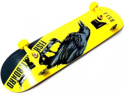 Скейтборд дерев'яний Fish Skateboard Ворон з малюнком, з посиленою підвіскою 6264 фото