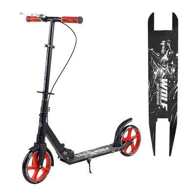 Самокат двоколісний складаний W-18342 Best Scooter WOLF з ручним гальмом, чорно-червоний 477162 фото