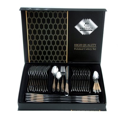 Набор столовых приборов 12 персон/48 предметов Cutlery Set (ложки, вилки, ножи) Хром (чистый) + Золото (рифление) 542995 фото