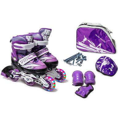 Комплект роликов с защитой и шлемом Happy размер 27-30, Фиолетовый, светящиеся колеса 537276 фото