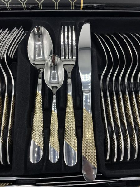 Набір столових приладів 12 персон/48 предметів Cutlery Set (ложки, вилки, ножі) Хром (чистий) + Золото (рифлення) 542995 фото