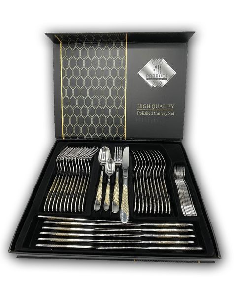 Набір столових приладів 12 персон/48 предметів Cutlery Set (ложки, вилки, ножі) Хром (чистий) + Золото (рифлення) 542995 фото