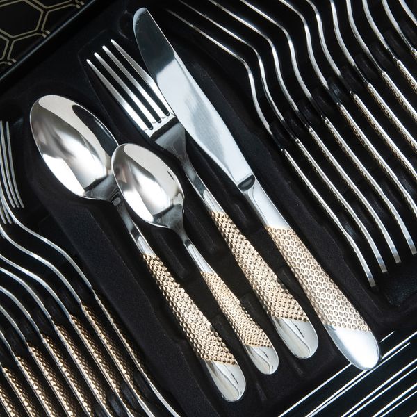 Набір столових приладів 12 персон/48 предметів Cutlery Set (ложки, вилки, ножі) Хром (чистий) + Золото (рифлення) 542995 фото