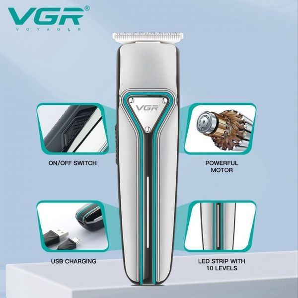 Машинка для стрижки VGR V-008 акумуляторна 5 Вт зі знімними насадками з нержавіючої сталі 524285 фото