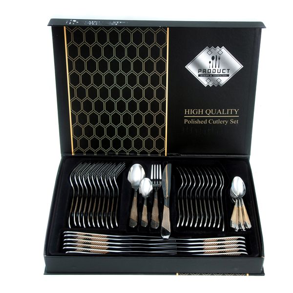 Набір столових приладів 12 персон/48 предметів Cutlery Set (ложки, вилки, ножі) Хром (чистий) + Золото (рифлення) 542995 фото