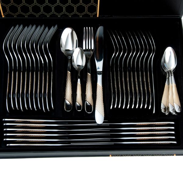 Набір столових приладів 12 персон/48 предметів Cutlery Set (ложки, вилки, ножі) Хром (чистий) + Золото (рифлення) 542995 фото