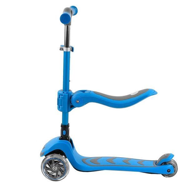 Самокат трехколесный Best Scooter Т-04177, сиденье, складной алюминиевый руль, колеса PU со светом, Голубой 452214 фото