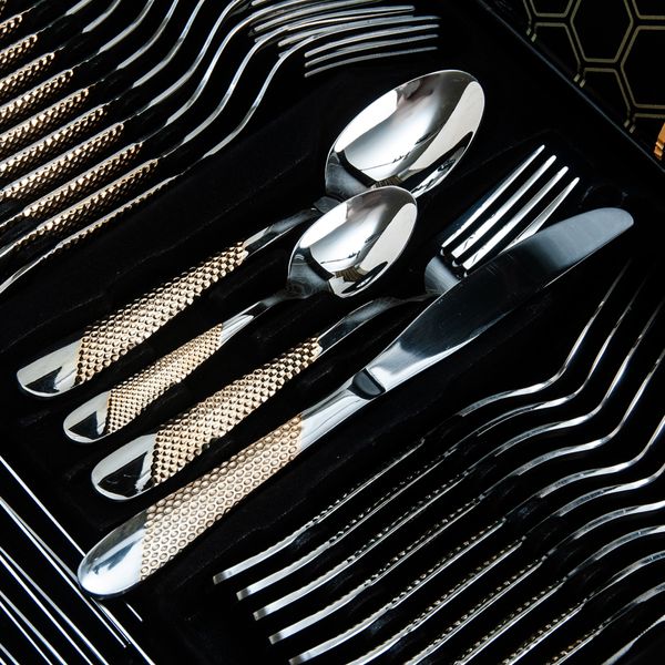 Набір столових приладів 12 персон/48 предметів Cutlery Set (ложки, вилки, ножі) Хром (чистий) + Золото (рифлення) 542995 фото