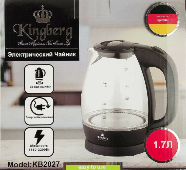 Чайник электрический Kingberg 1.7 л KB-2027 2200 Вт, черный 522957 фото