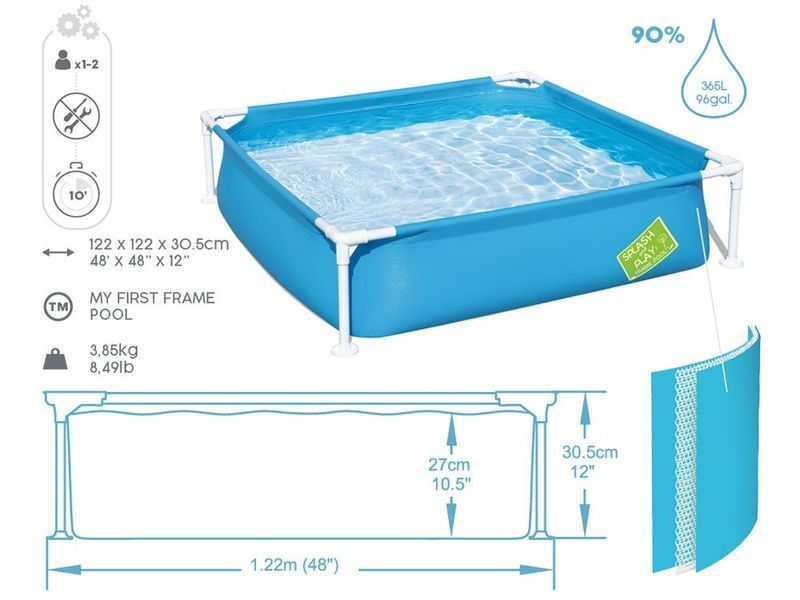 Дитячий басейн каркасний Bestway 56217, 340 літрів, 122 х 122 х 30 см 502947 фото