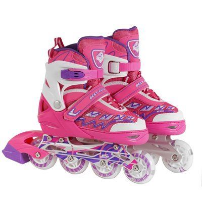 Раздвижные роликовые коньки Best Roller 33169-L, размер 38-42, розовые, светящиеся колеса 479947 фото