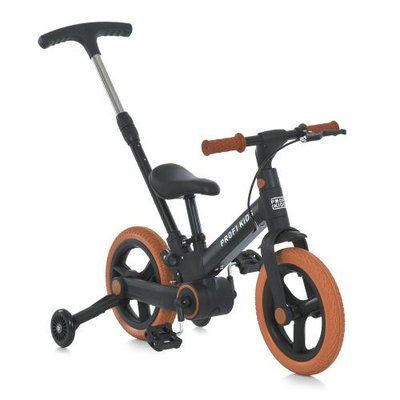 Детский велосипед велобег PROFI KIDS 12 д. MB 1021-7, 4 в 1 с родительской ручкой черно-коричневый 620798 фото