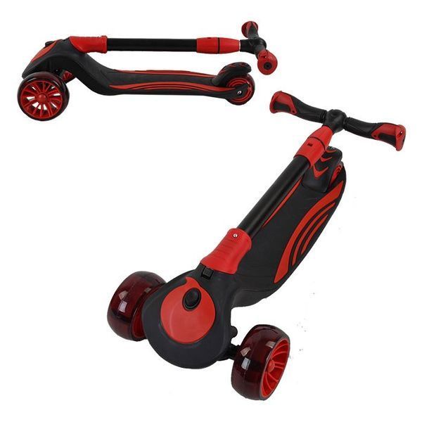 Самокат трехколесный Best Scooter С-01618, складной алюминиевый руль, колеса PU со светом, Красный 464946 фото
