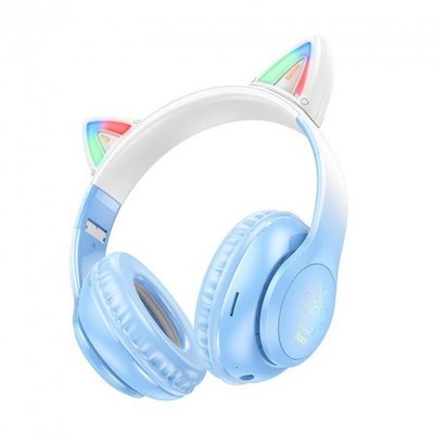 Беспроводные наушники Bluetooth HOCO Cat ears W42 Blue с ушками и подсветкой 530424 фото