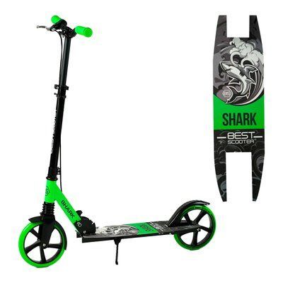 Двухколесный самокат Best Scooter SHARK SH-50730 складной, ручной тормоз, зеленый 532156 фото