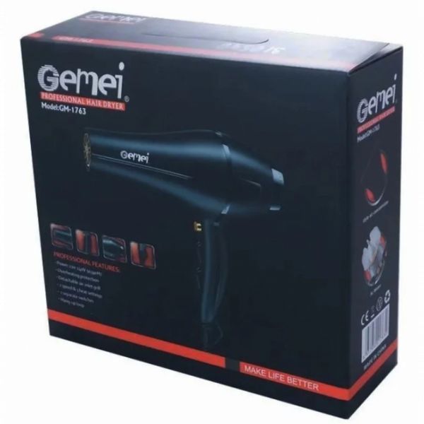 Фен для сушки укладки волос Gemei GM-1763 2400 Вт Черный 524180 фото